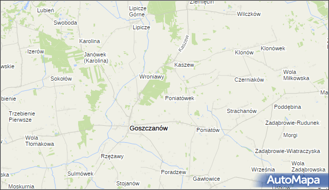 mapa Poniatówek gmina Goszczanów, Poniatówek gmina Goszczanów na mapie Targeo