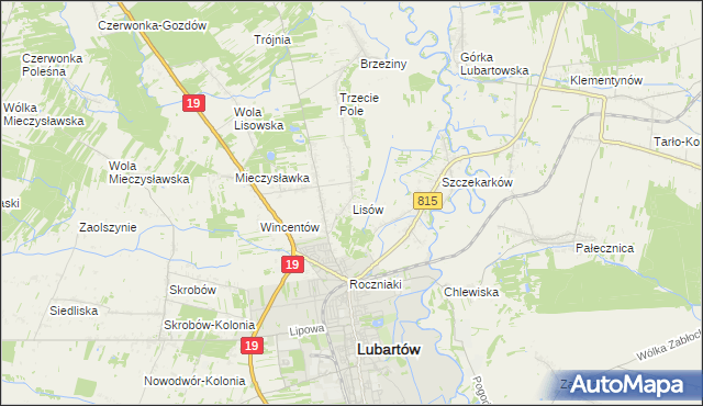 mapa Lisów gmina Lubartów, Lisów gmina Lubartów na mapie Targeo