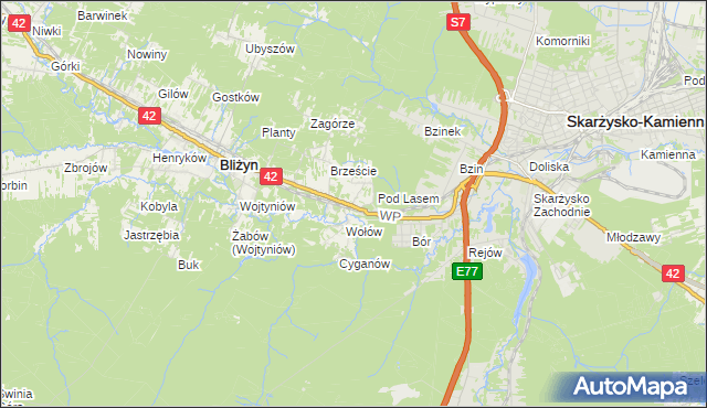 mapa Bugaj gmina Bliżyn, Bugaj gmina Bliżyn na mapie Targeo