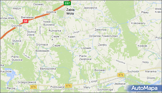 mapa Lisówek gmina Żabia Wola, Lisówek gmina Żabia Wola na mapie Targeo