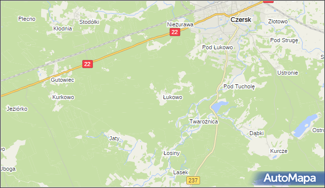 mapa Łukowo gmina Czersk, Łukowo gmina Czersk na mapie Targeo