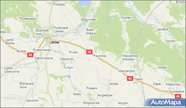 mapa Paulinów gmina Lelów, Paulinów gmina Lelów na mapie Targeo