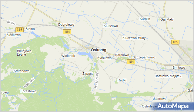 mapa Piaskowo gmina Ostroróg, Piaskowo gmina Ostroróg na mapie Targeo