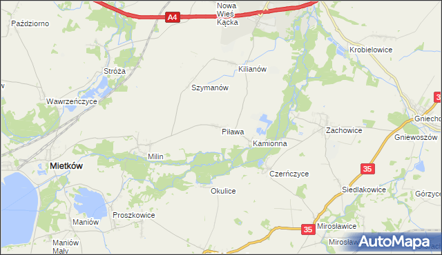 mapa Piława gmina Mietków, Piława gmina Mietków na mapie Targeo