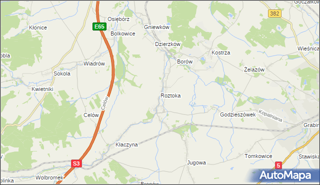 mapa Roztoka gmina Dobromierz, Roztoka gmina Dobromierz na mapie Targeo