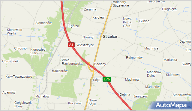 mapa Strzelce Kolonia gmina Strzelce, Strzelce Kolonia gmina Strzelce na mapie Targeo