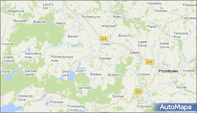 mapa Szarłata gmina Przodkowo, Szarłata gmina Przodkowo na mapie Targeo