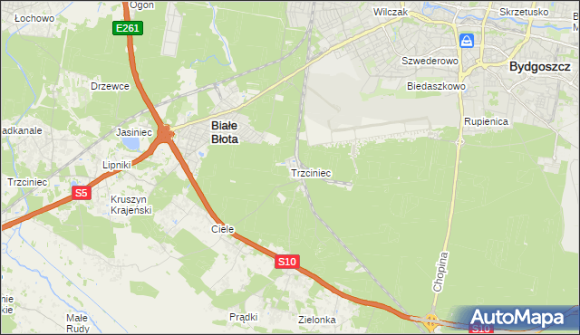 mapa Trzciniec gmina Białe Błota, Trzciniec gmina Białe Błota na mapie Targeo