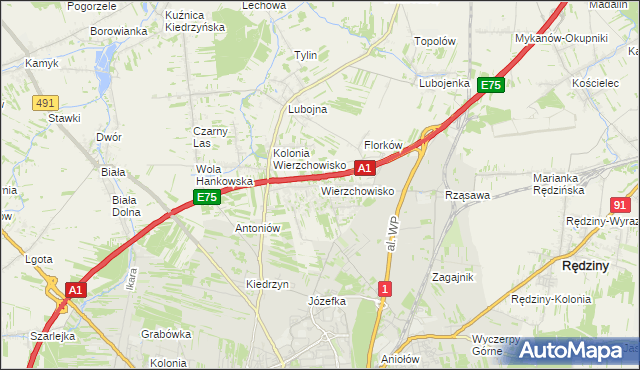 mapa Wierzchowisko gmina Mykanów, Wierzchowisko gmina Mykanów na mapie Targeo