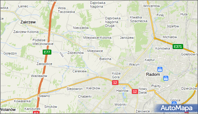 mapa Bielicha, Bielicha na mapie Targeo