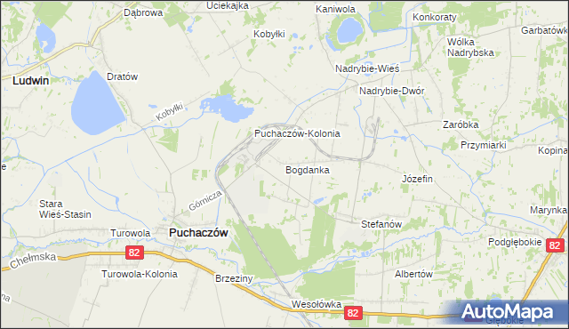 mapa Bogdanka gmina Puchaczów, Bogdanka gmina Puchaczów na mapie Targeo