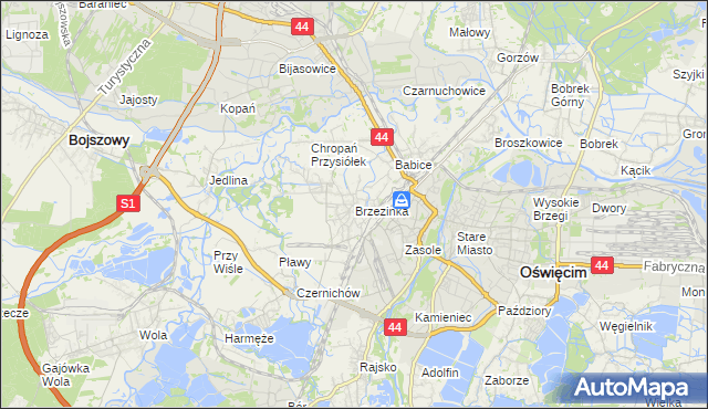 mapa Brzezinka gmina Oświęcim, Brzezinka gmina Oświęcim na mapie Targeo