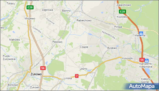 mapa Czaple gmina Żukowo, Czaple gmina Żukowo na mapie Targeo