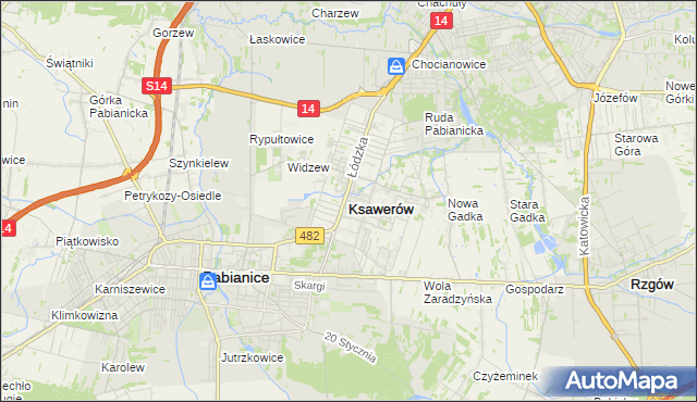 mapa Ksawerów powiat pabianicki, Ksawerów powiat pabianicki na mapie Targeo
