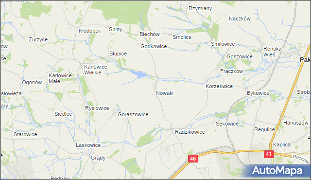 mapa Nowaki gmina Pakosławice, Nowaki gmina Pakosławice na mapie Targeo