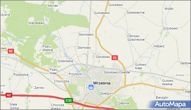 mapa Sokołowo gmina Września, Sokołowo gmina Września na mapie Targeo