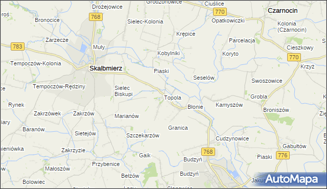 mapa Topola gmina Skalbmierz, Topola gmina Skalbmierz na mapie Targeo