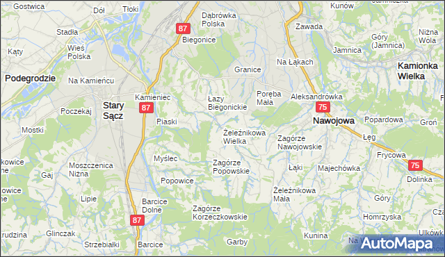 mapa Żeleźnikowa Wielka, Żeleźnikowa Wielka na mapie Targeo