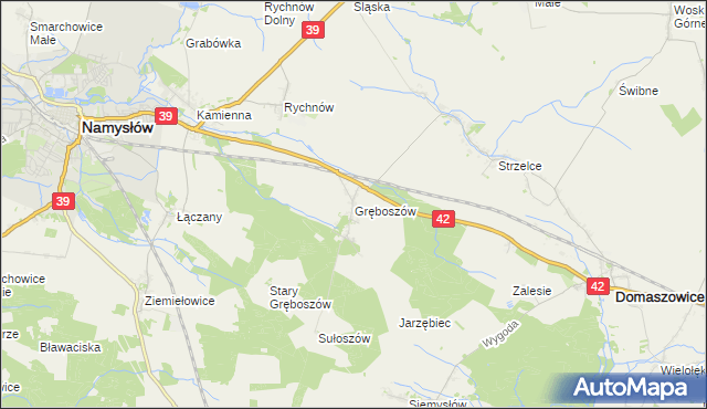 mapa Gręboszów gmina Domaszowice, Gręboszów gmina Domaszowice na mapie Targeo