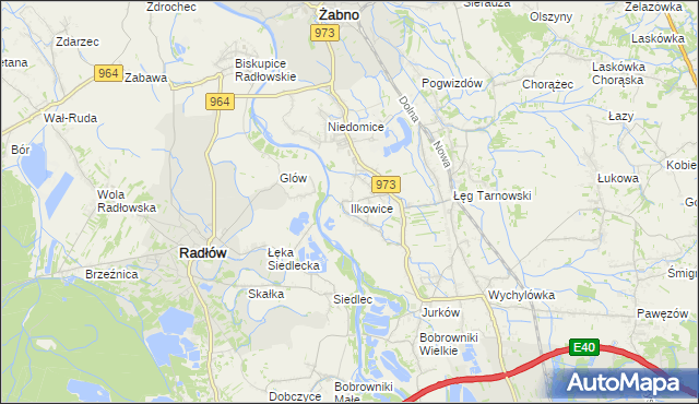 mapa Ilkowice gmina Żabno, Ilkowice gmina Żabno na mapie Targeo