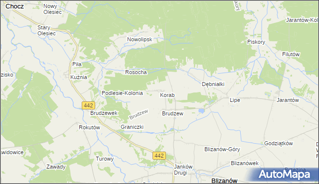 mapa Korab gmina Blizanów, Korab gmina Blizanów na mapie Targeo