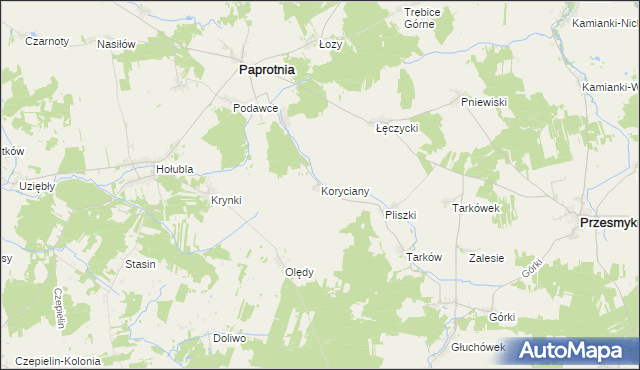 mapa Koryciany, Koryciany na mapie Targeo