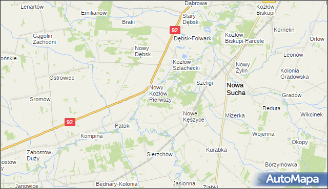 mapa Nowy Kozłów Drugi, Nowy Kozłów Drugi na mapie Targeo