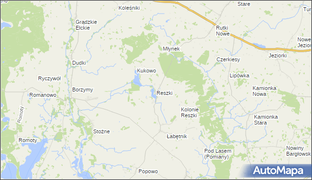 mapa Reszki gmina Bargłów Kościelny, Reszki gmina Bargłów Kościelny na mapie Targeo