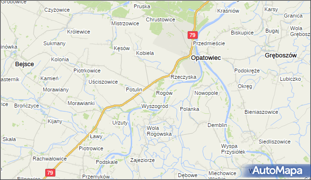 mapa Rogów gmina Opatowiec, Rogów gmina Opatowiec na mapie Targeo