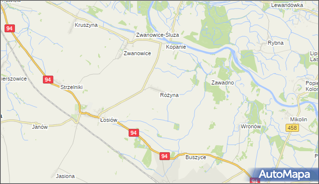 mapa Różyna gmina Lewin Brzeski, Różyna gmina Lewin Brzeski na mapie Targeo