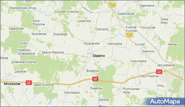 mapa Sławno powiat opoczyński, Sławno powiat opoczyński na mapie Targeo