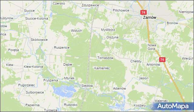 mapa Tomaszów gmina Żarnów, Tomaszów gmina Żarnów na mapie Targeo