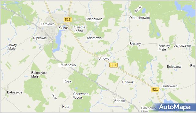 mapa Ulnowo gmina Susz, Ulnowo gmina Susz na mapie Targeo
