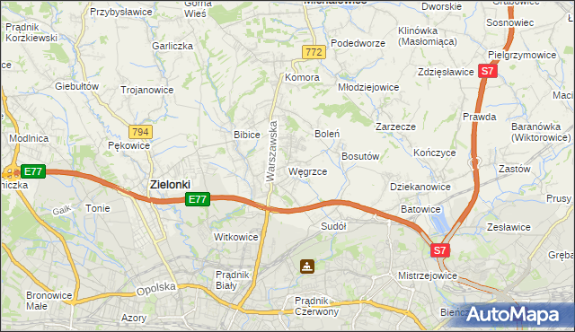 mapa Węgrzce gmina Zielonki, Węgrzce gmina Zielonki na mapie Targeo