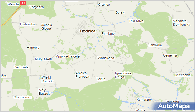mapa Wodziczna gmina Trzcinica, Wodziczna gmina Trzcinica na mapie Targeo