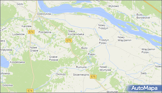 mapa Borki gmina Gąbin, Borki gmina Gąbin na mapie Targeo