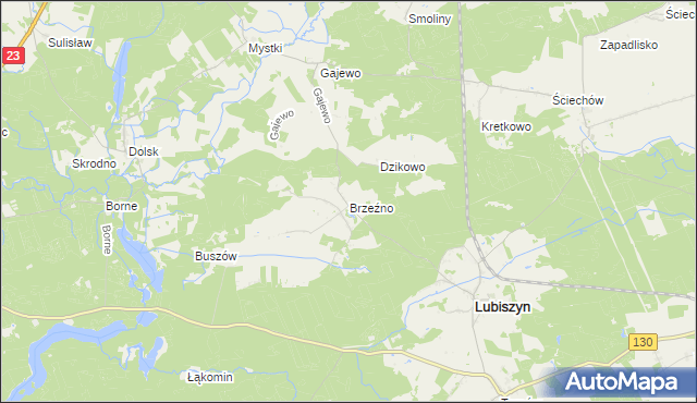 mapa Brzeźno gmina Lubiszyn, Brzeźno gmina Lubiszyn na mapie Targeo