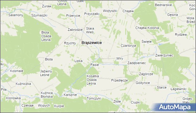 mapa Ciołki gmina Brąszewice, Ciołki gmina Brąszewice na mapie Targeo