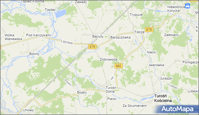 mapa Dobrowoda gmina Turośń Kościelna, Dobrowoda gmina Turośń Kościelna na mapie Targeo