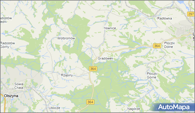 mapa Gradówek gmina Lwówek Śląski, Gradówek gmina Lwówek Śląski na mapie Targeo