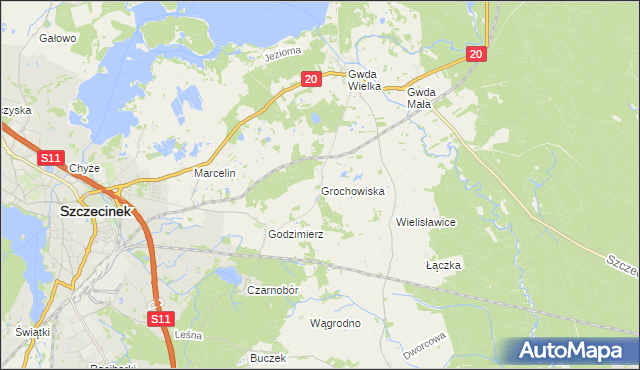 mapa Grochowiska gmina Szczecinek, Grochowiska gmina Szczecinek na mapie Targeo