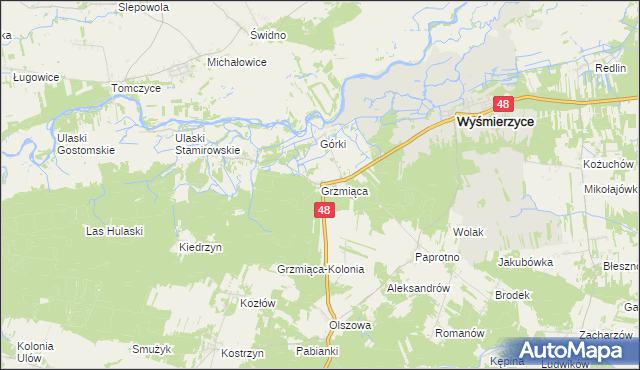 mapa Grzmiąca gmina Wyśmierzyce, Grzmiąca gmina Wyśmierzyce na mapie Targeo