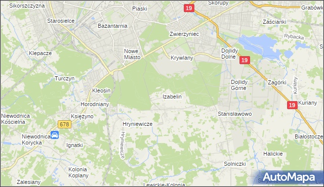 mapa Izabelin gmina Juchnowiec Kościelny, Izabelin gmina Juchnowiec Kościelny na mapie Targeo