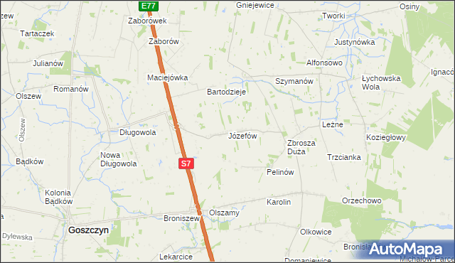 mapa Józefów gmina Goszczyn, Józefów gmina Goszczyn na mapie Targeo