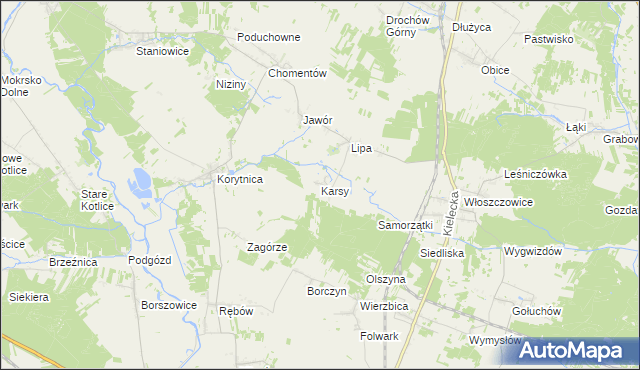 mapa Karsy gmina Sobków, Karsy gmina Sobków na mapie Targeo
