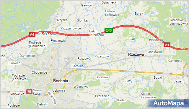 mapa Krzeczów gmina Rzezawa, Krzeczów gmina Rzezawa na mapie Targeo