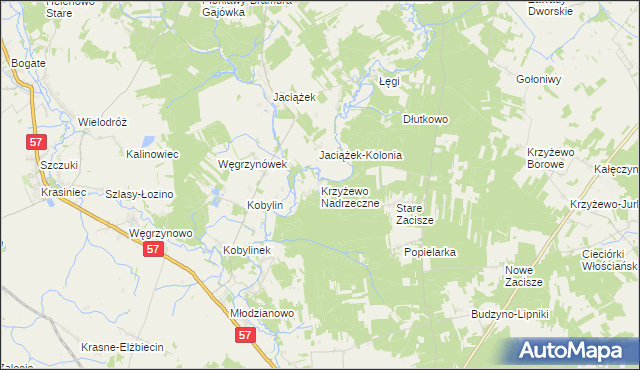 mapa Krzyżewo Nadrzeczne, Krzyżewo Nadrzeczne na mapie Targeo