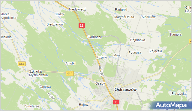 mapa Kuźniki gmina Ostrzeszów, Kuźniki gmina Ostrzeszów na mapie Targeo