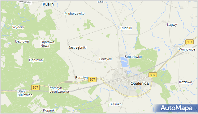 mapa Łęczyce gmina Opalenica, Łęczyce gmina Opalenica na mapie Targeo