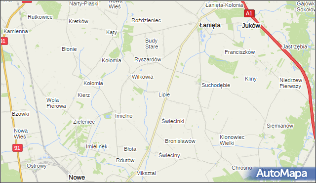 mapa Lipie gmina Łanięta, Lipie gmina Łanięta na mapie Targeo